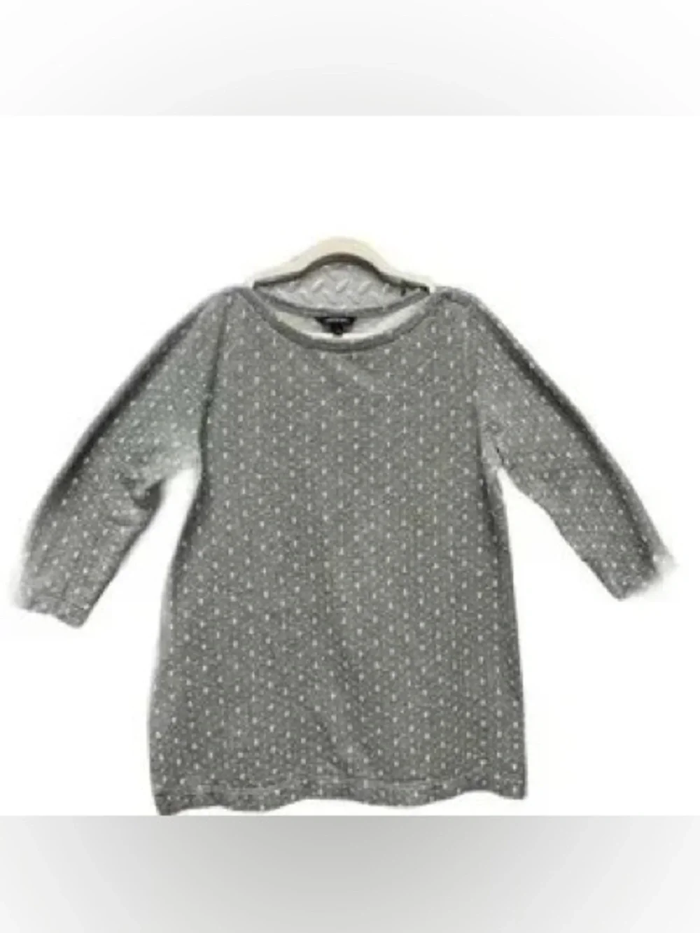 Lands' End Gray White Anchor Design Boat Neck 3/4 Sleeve Cotton Tunic Top SZ M